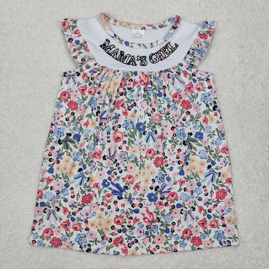 Embroidery Mamas girl pink blue floral summer dress