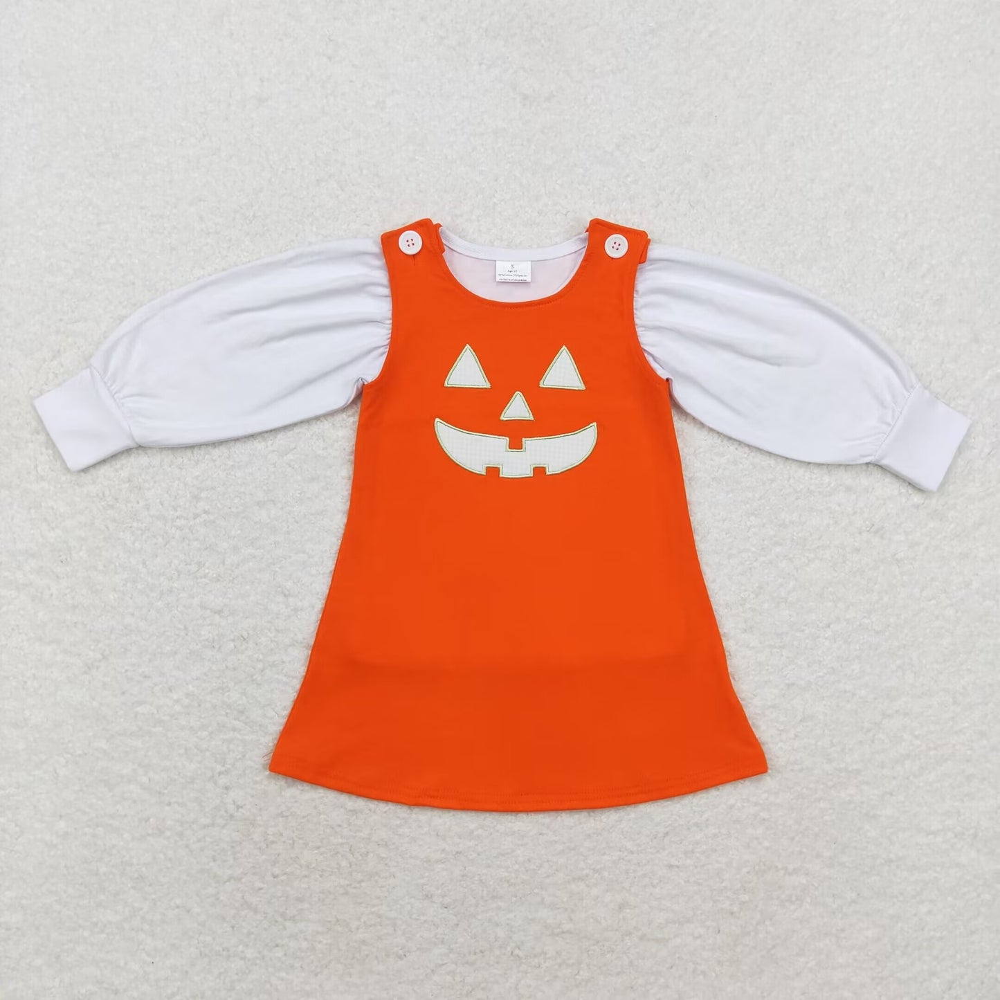 wholesale kids girls white long sleeve top halloween embroidery pumpkin dress 2pcs clothes