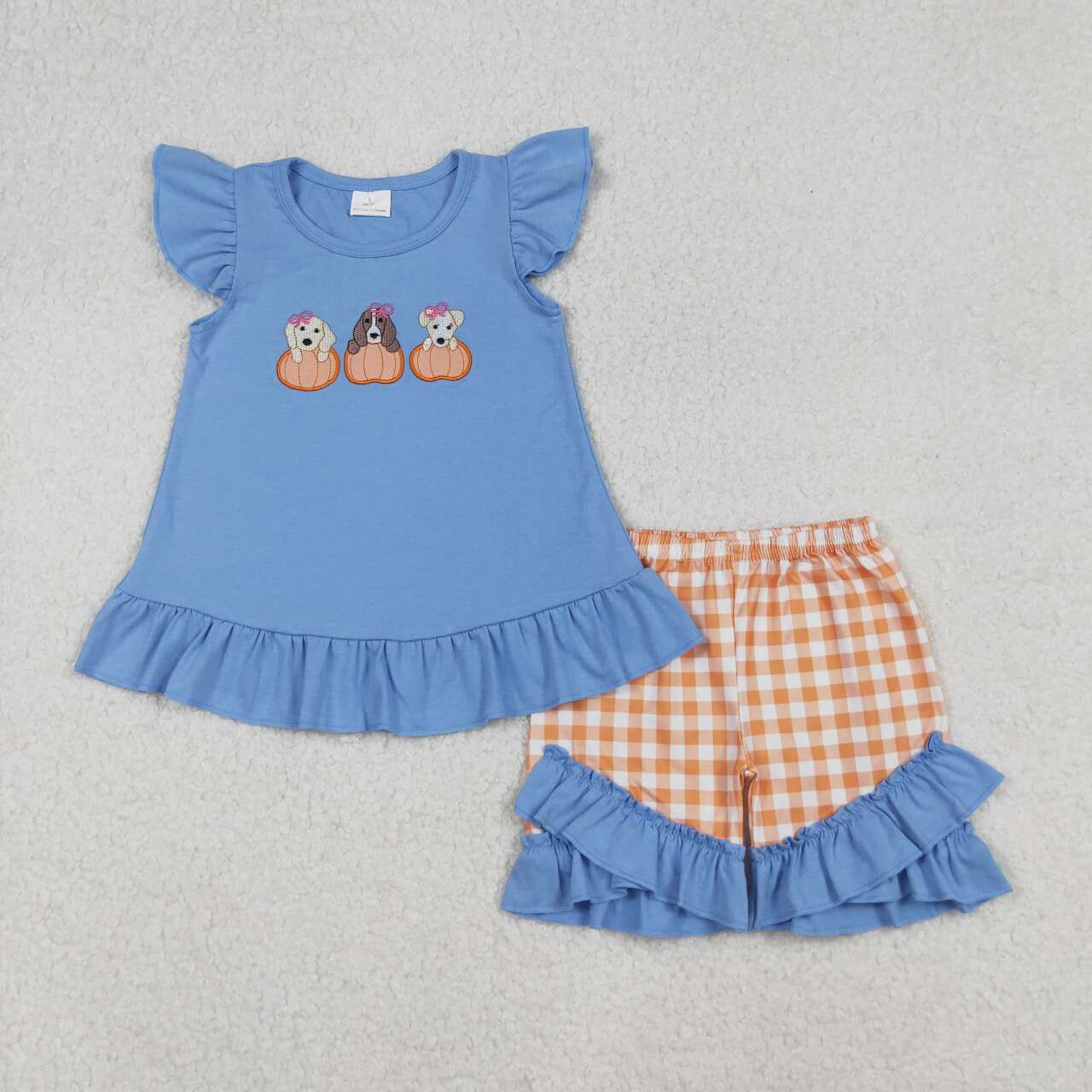 Embroidery Pumpkin dog toddle girls kids boys fall winter outfit