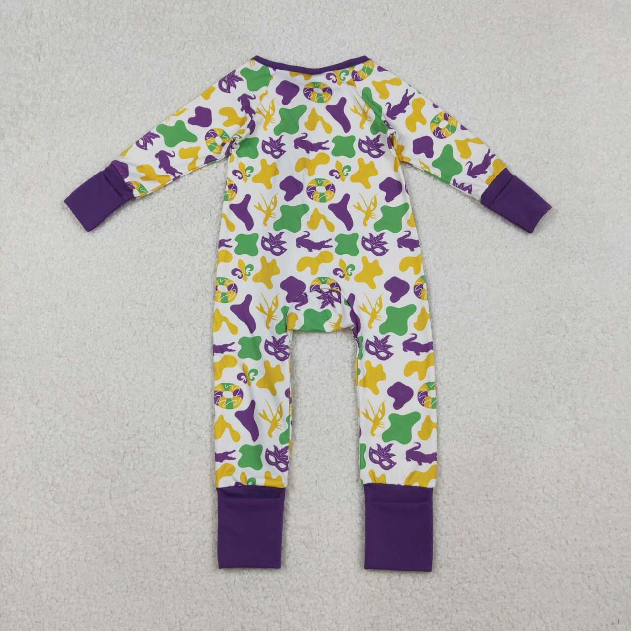 Mardi Gras mask design toddle baby long sleeve zip romper