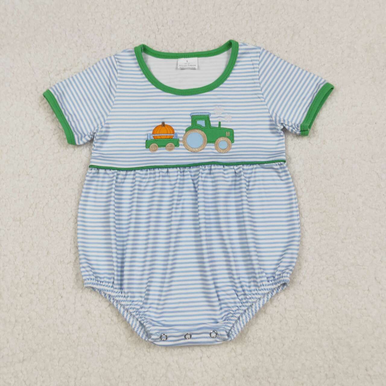 Toddle boy embroidery pumpkin tractor design romper