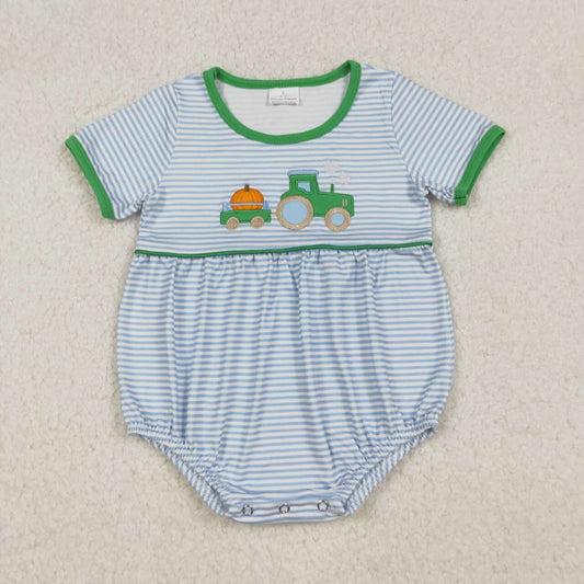 Toddle boy embroidery pumpkin tractor design romper