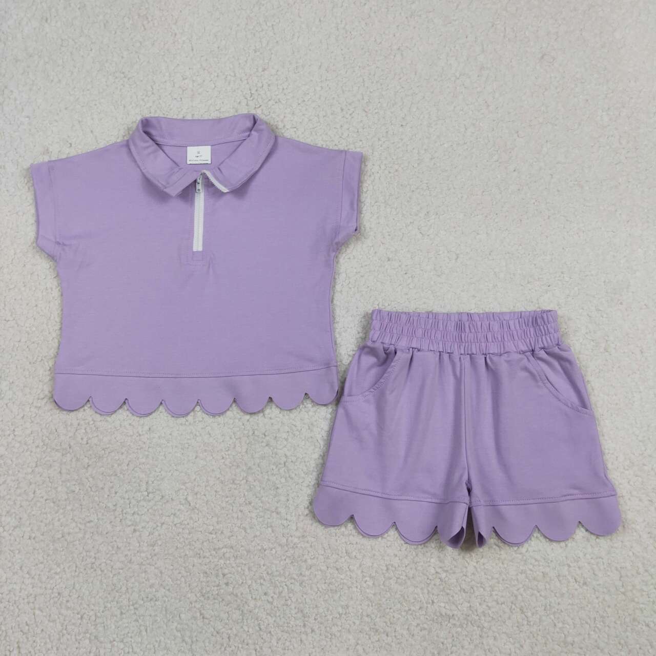 Lavender short sleeve top matching shorts girls summer outfit