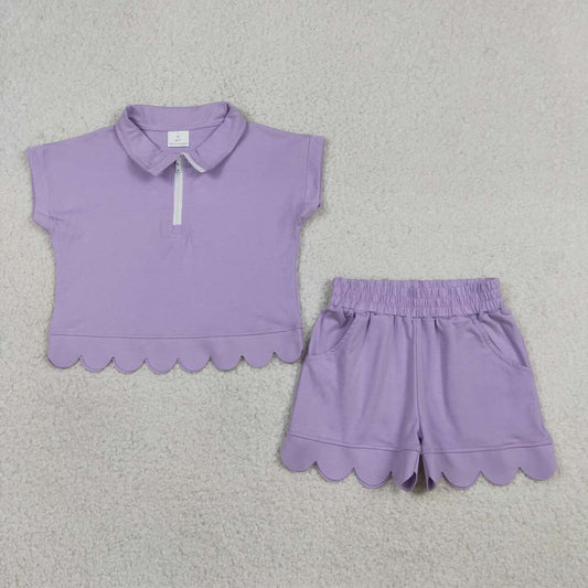 Lavender short sleeve top matching shorts girls summer outfit