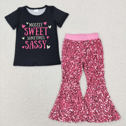 mostly sweet sometimes sassy top pink sequins bell bottoms outfit