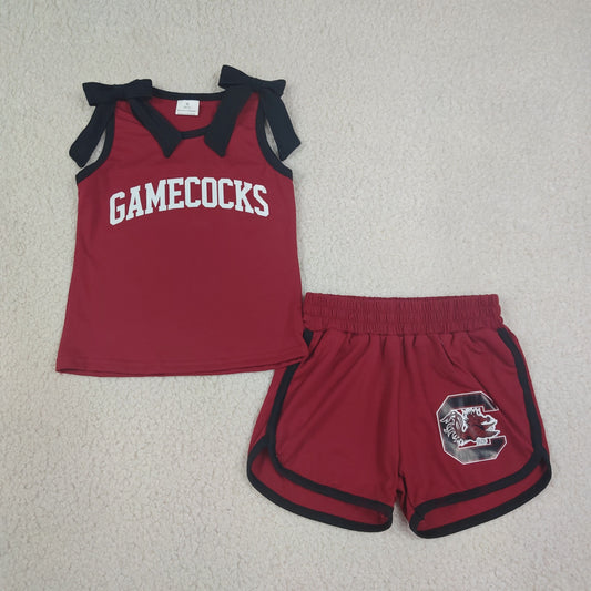 Gamecocks team design cooton vinyl top matching shorts girls summer outfit