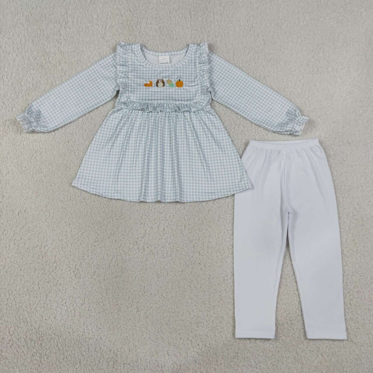 Embroidery Thanksgiving turkey pumpkin long sleeve top matching legging girls outfit