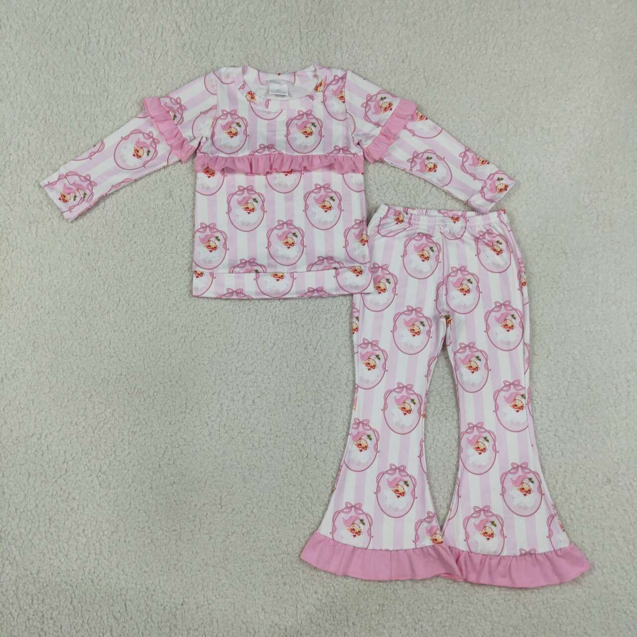 Christmas santa claus long sleeve top matching pants girl outfit