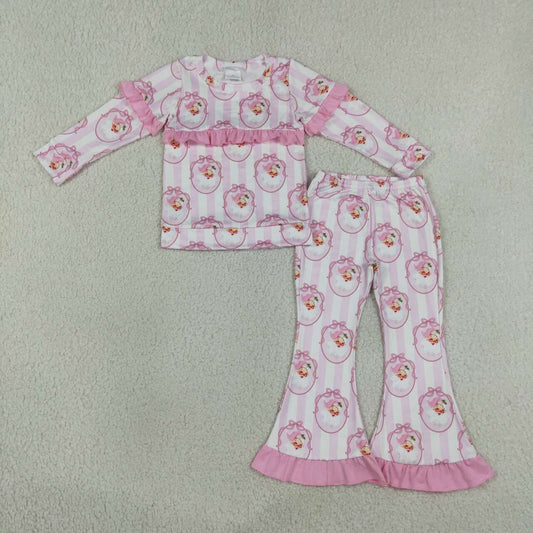 Christmas santa claus long sleeve top matching pants girl outfit