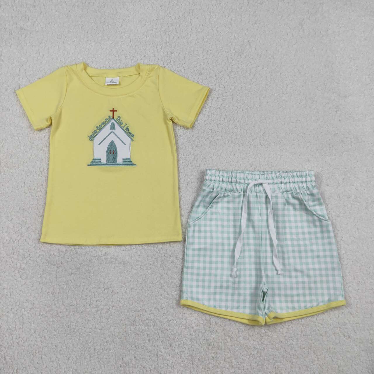 Jesus design top matching shorts boy summer outfit