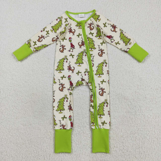 Christmas green face kids long sleeve romper