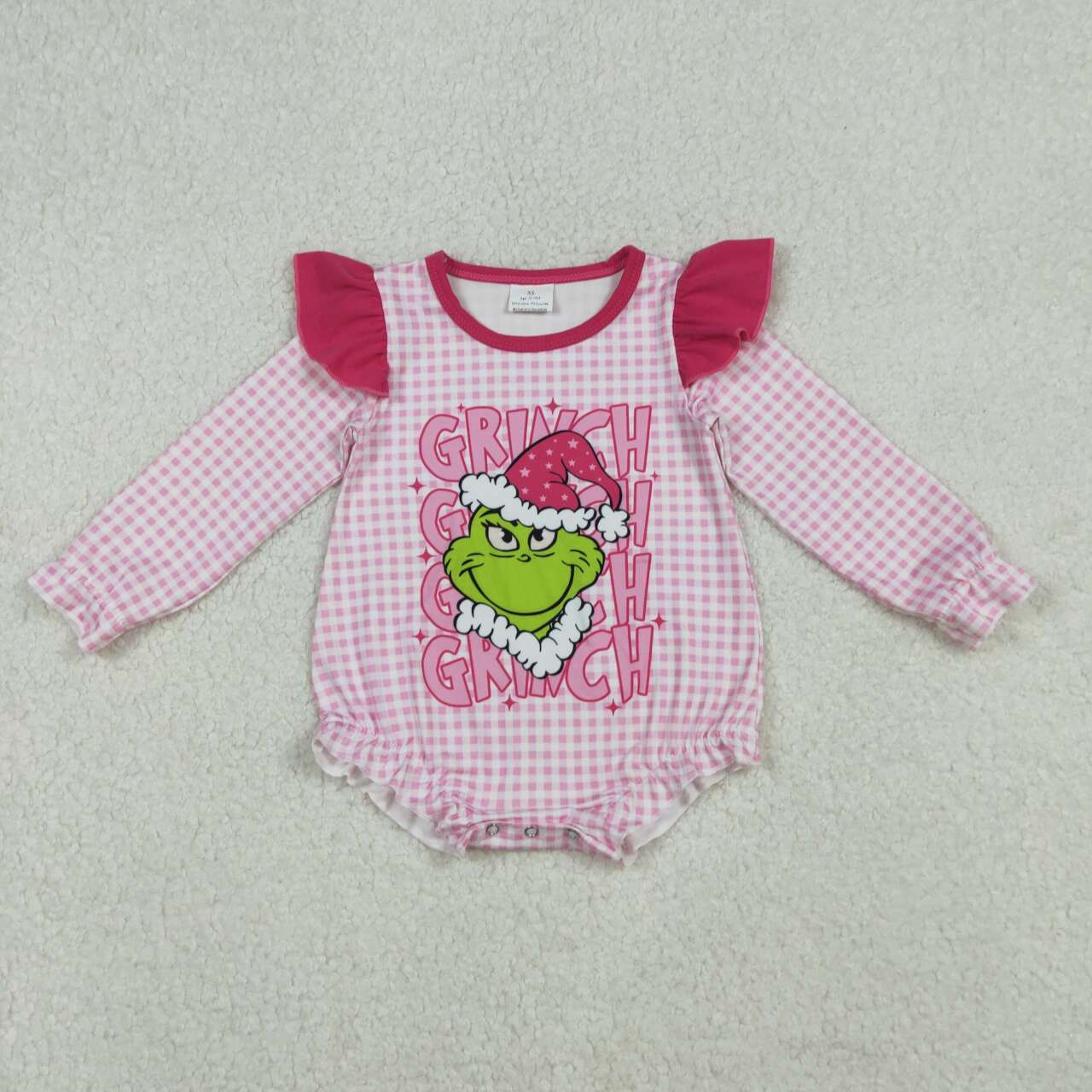 Christmas green face design girls long sleeve romper