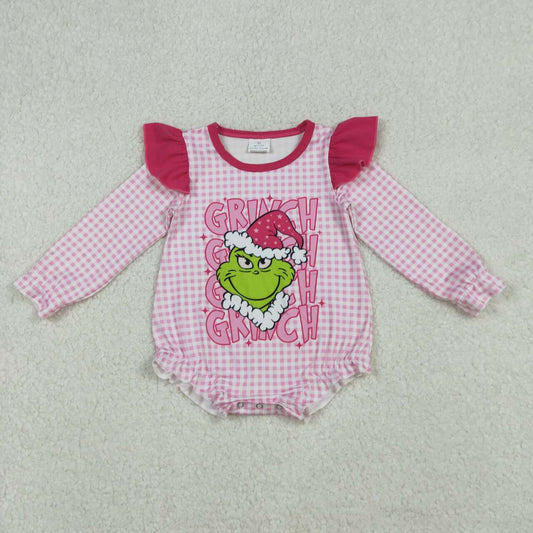 Christmas green face design girls long sleeve romper