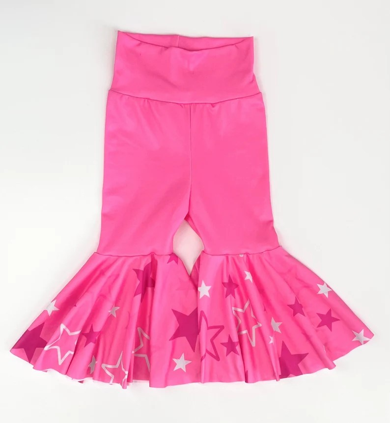 Star print ruffle hot pink bell bottoms preorder