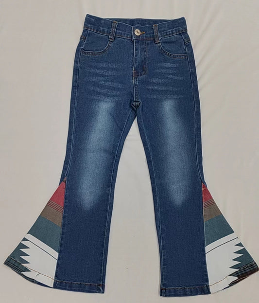 Western Aztec jeans flare bell bottoms kids denim pants preorder