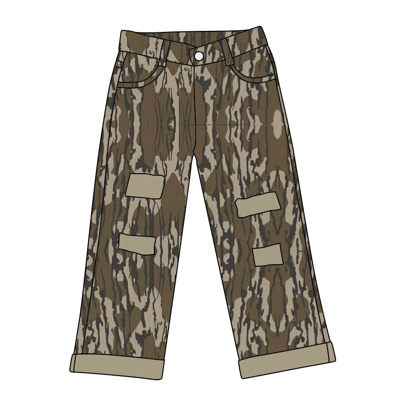 brown camo big hole jeans bell bottoms preorder