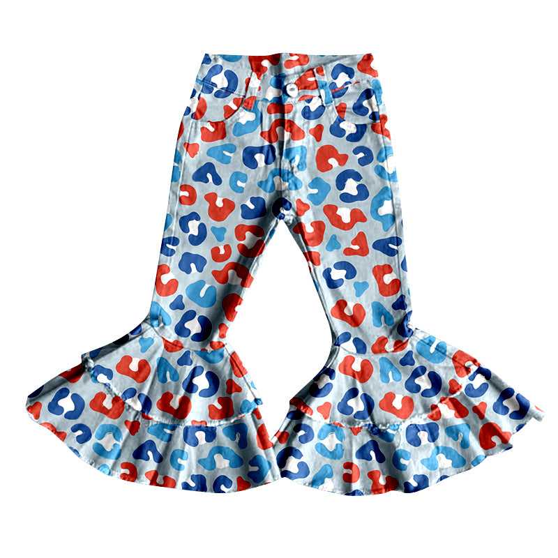 red blue white cheetah jeans bell bottoms preorder