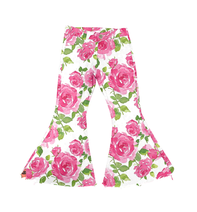 pink floral jeans bell bottoms pants preorder