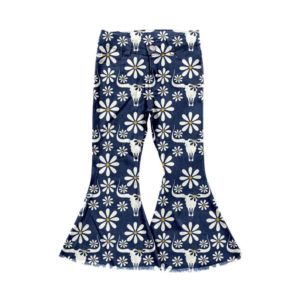 infant toddle girls flower cow design jeans bell bottoms preorder