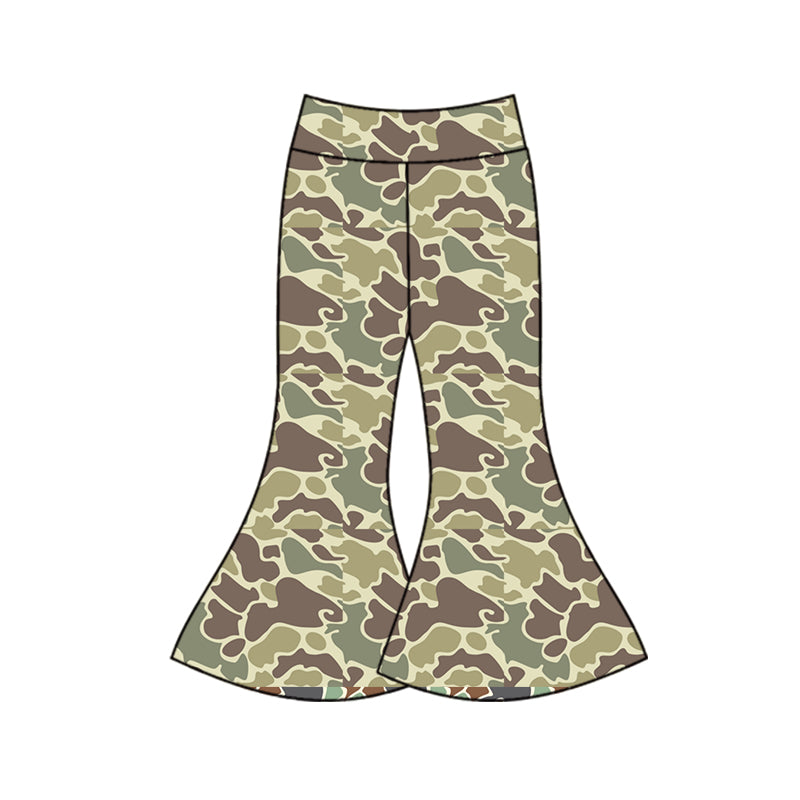infant toddle baby girls light grey brown camo bell bottoms preorder