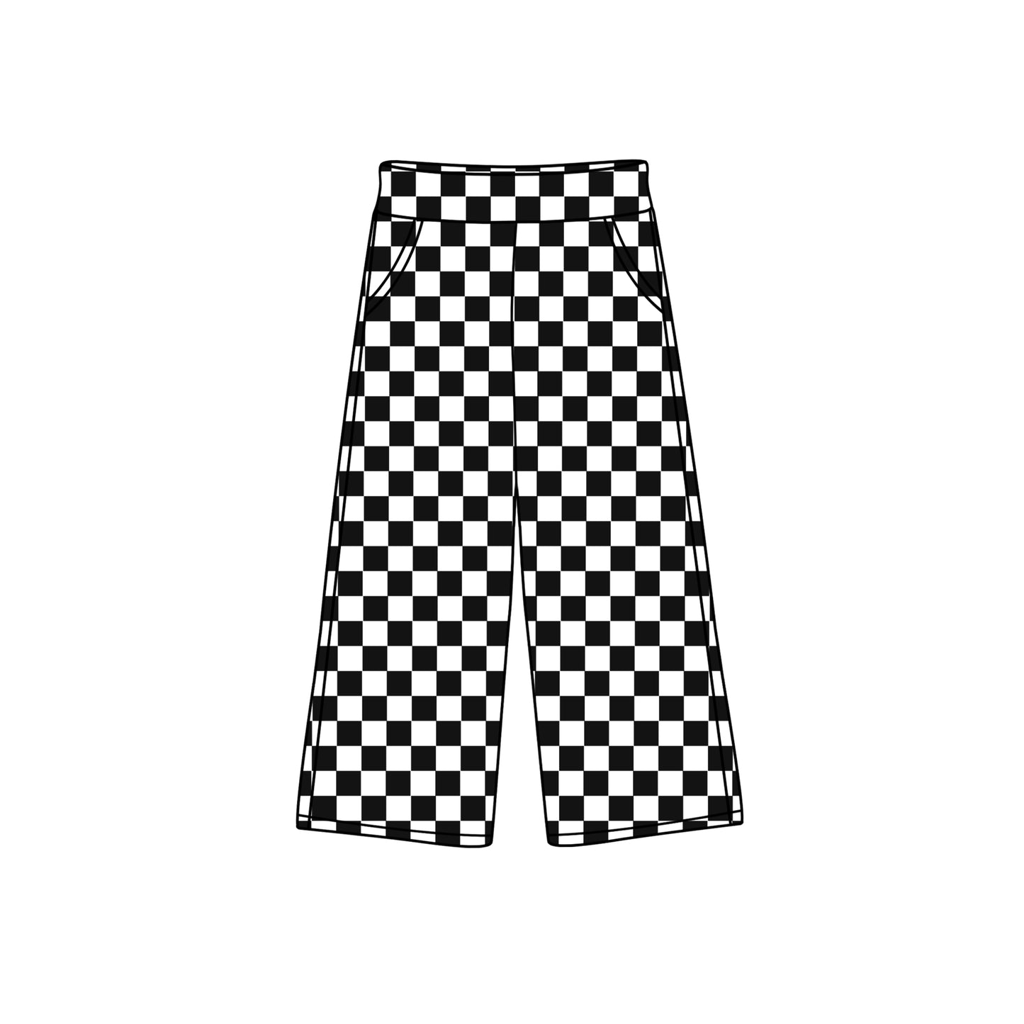 Infant baby girls black checkered wide leg pocket pants preorder
