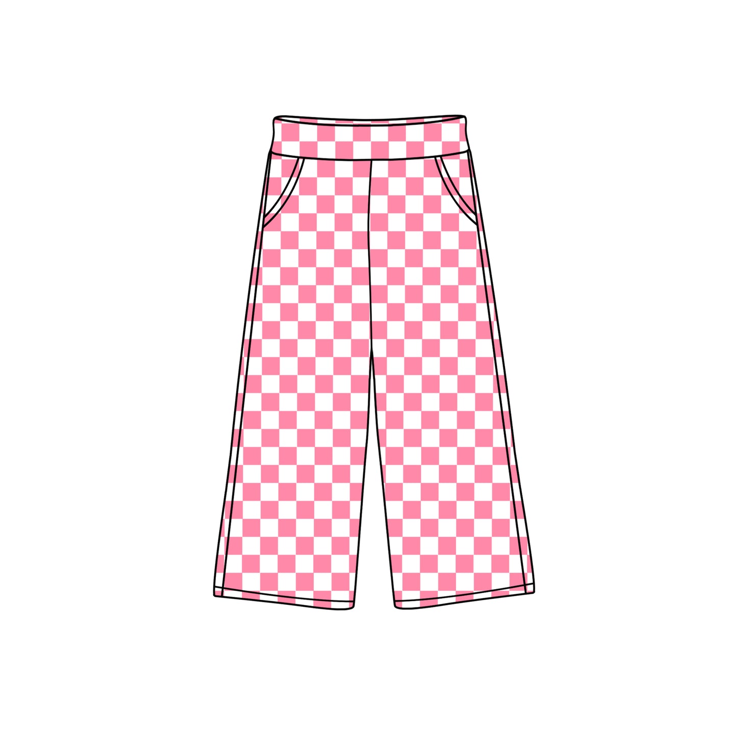 Infant baby girls pink checkered wide leg pocket pants preorder