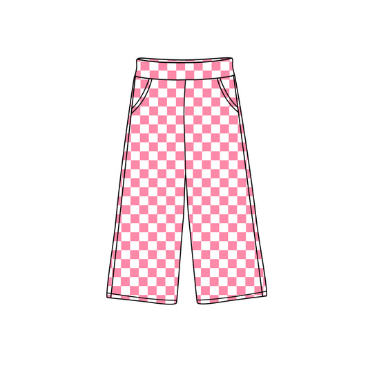 Infant baby girls pink checkered wide leg pocket pants preorder