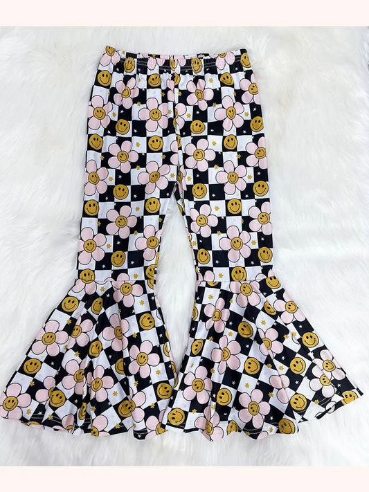 Flower black checkered baby girls milk silk bell bottoms preorder