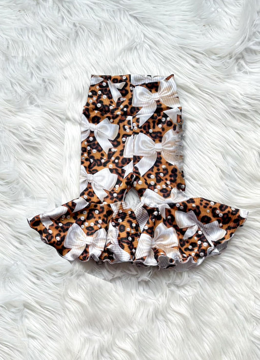 Baby girls bow cheetah design milk silk bell bottoms preorder