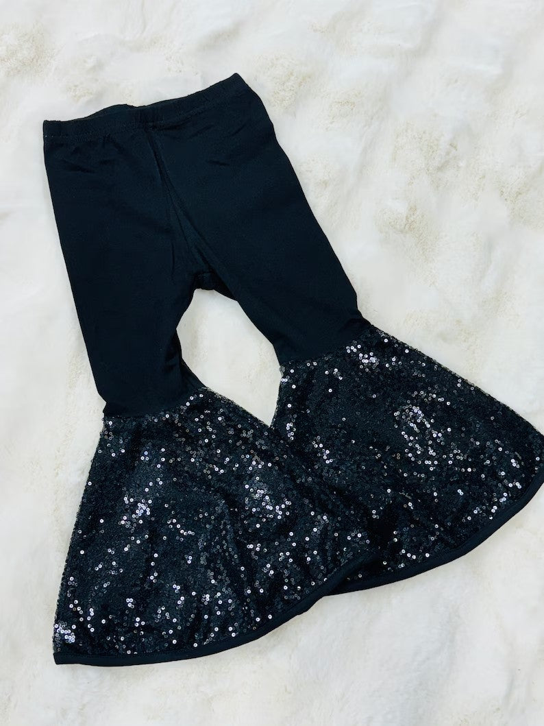 Kids sequins ruffle black leggings pants preorder