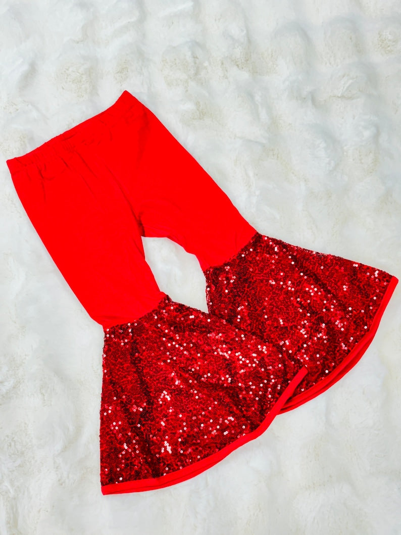 Kids sequins ruffle red leggings pants preorder