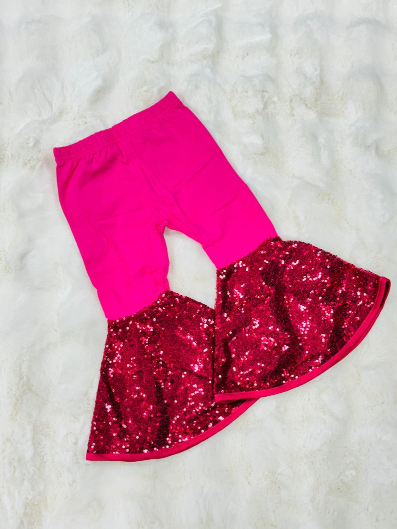 Kids sequins ruffle hot pink leggings pants preorder
