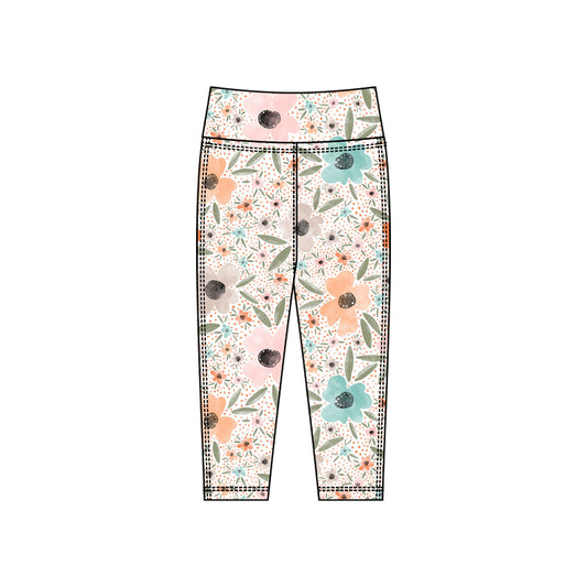 baby girl pink orange blue flowers yoga leggings pants preorder