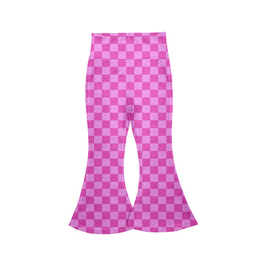 Pink checkered yoga flare pants preorder