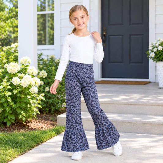 Girls black cheetah yoga flare pants
