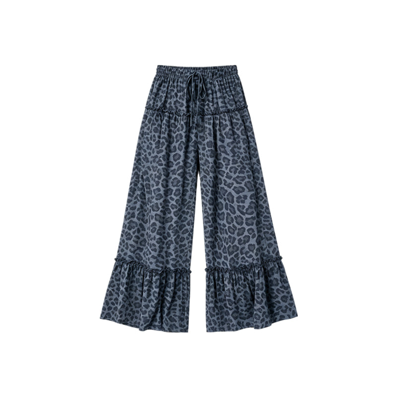 Girls black cheetah yoga flare pants preorder