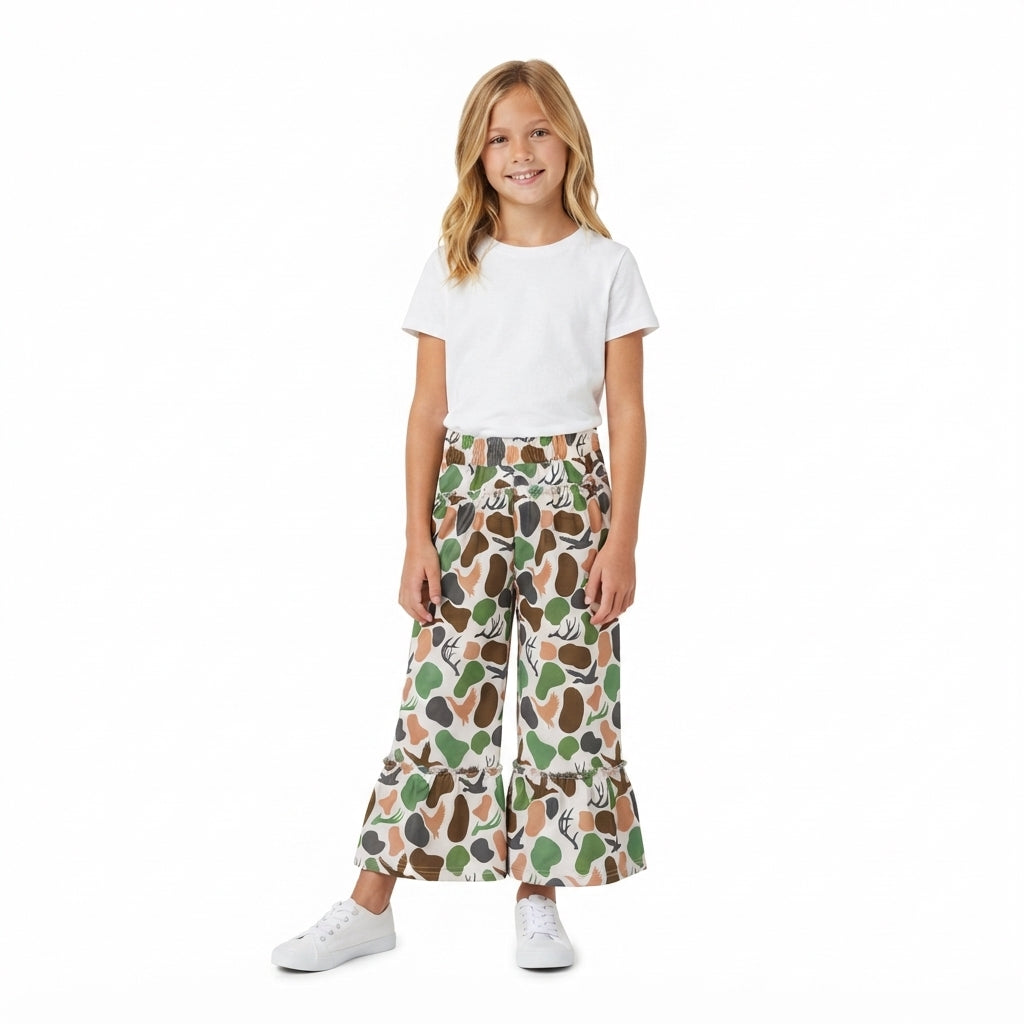 Deer duck camo print girls bell bottoms