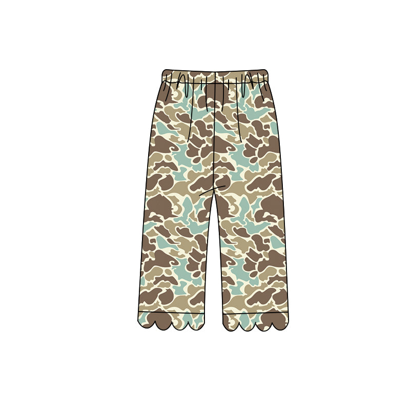 Khaki Camo design kids milk silk scallop pants preorder