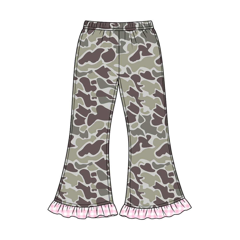 Dark grey camo girls bell bottom pants preorder