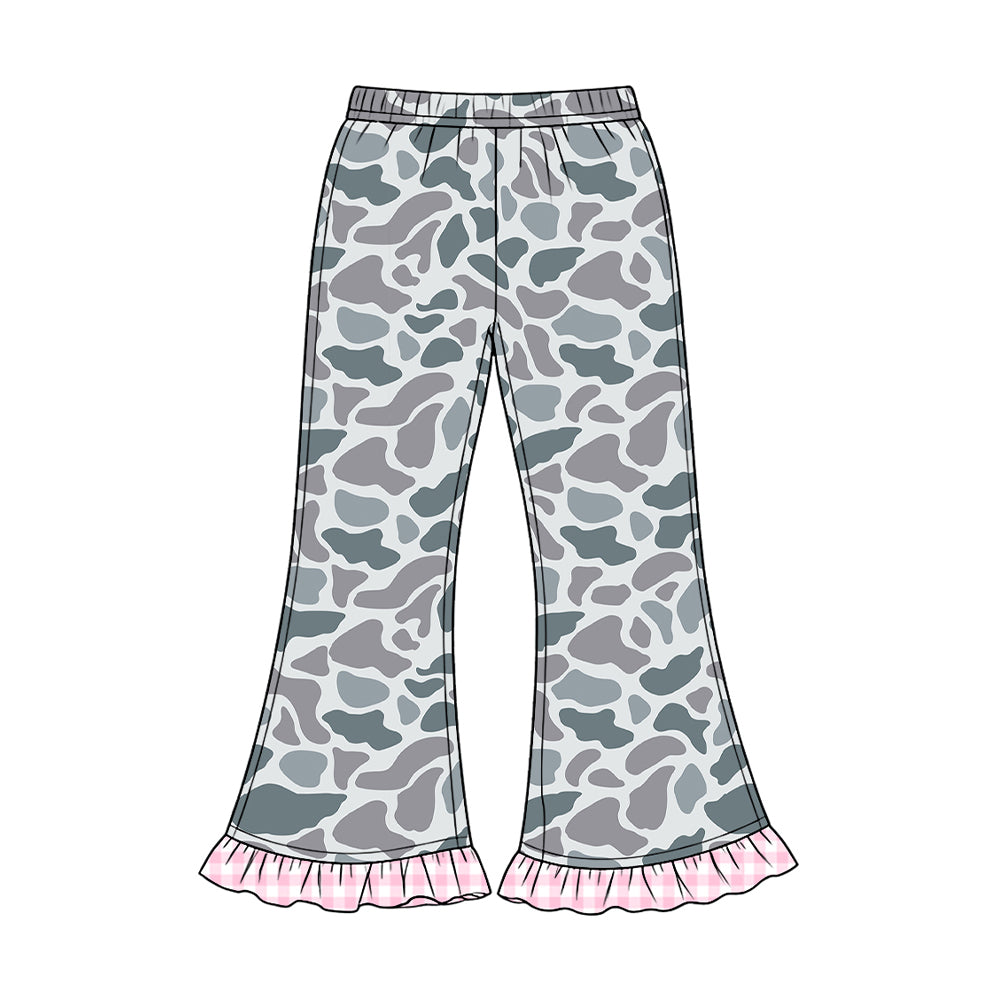 Light grey camo girls bell bottom pants preorder