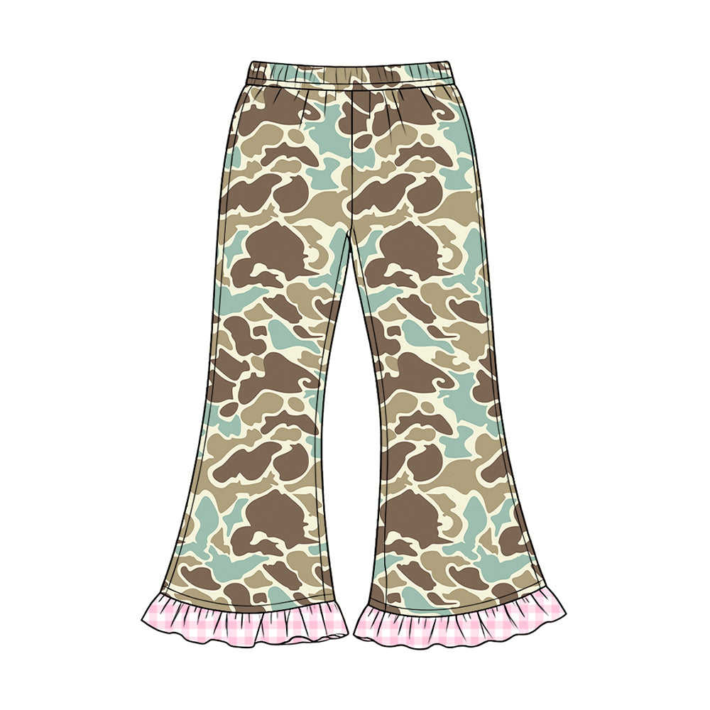 Khaki blue camo girls bell bottom pants preorder