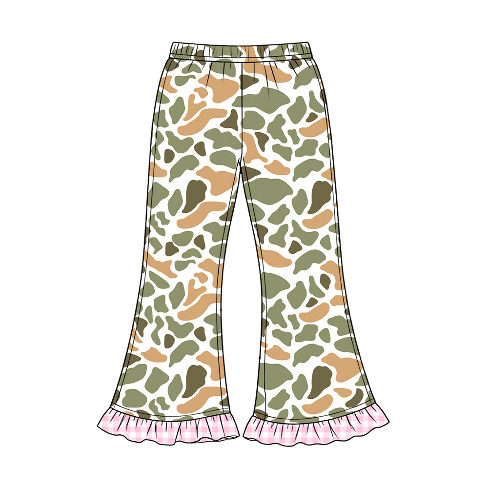 Green orange camo girls bell bottom pants preorder
