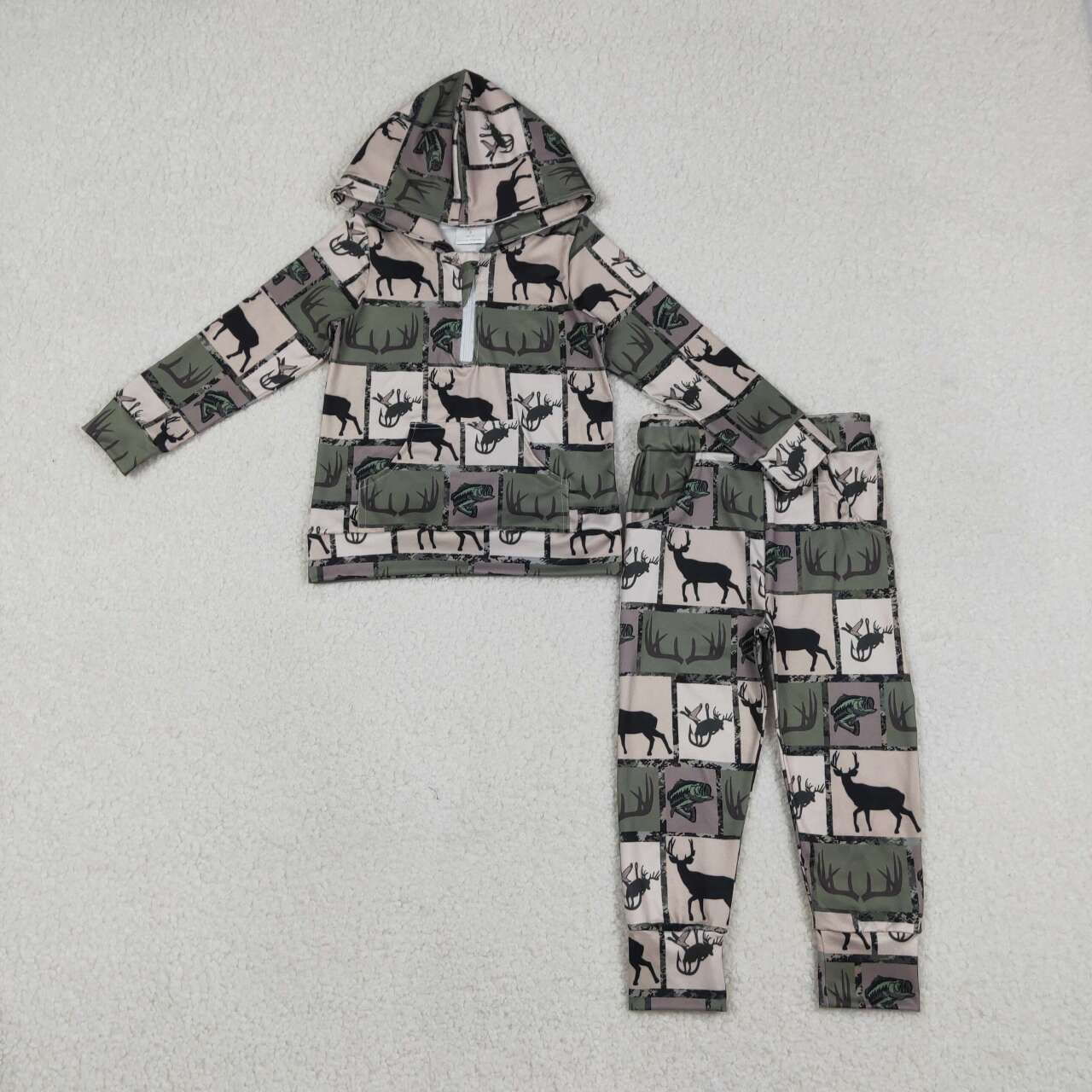 hunting season deer print long sleeve top matching pants baby boy outfit