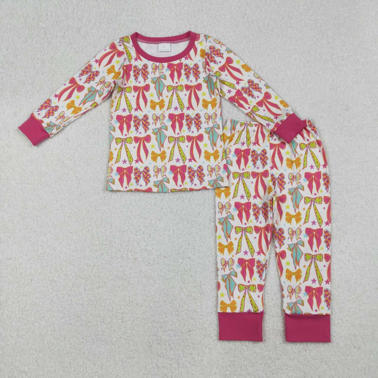 Colorful bows design girls long sleeve matching outfit
