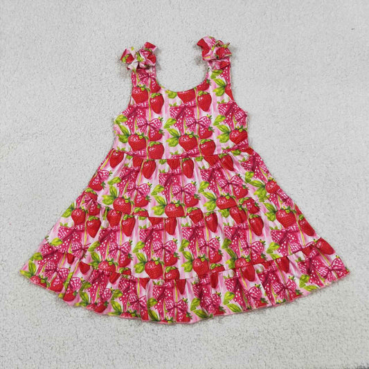 Strawberry print girls summer dress