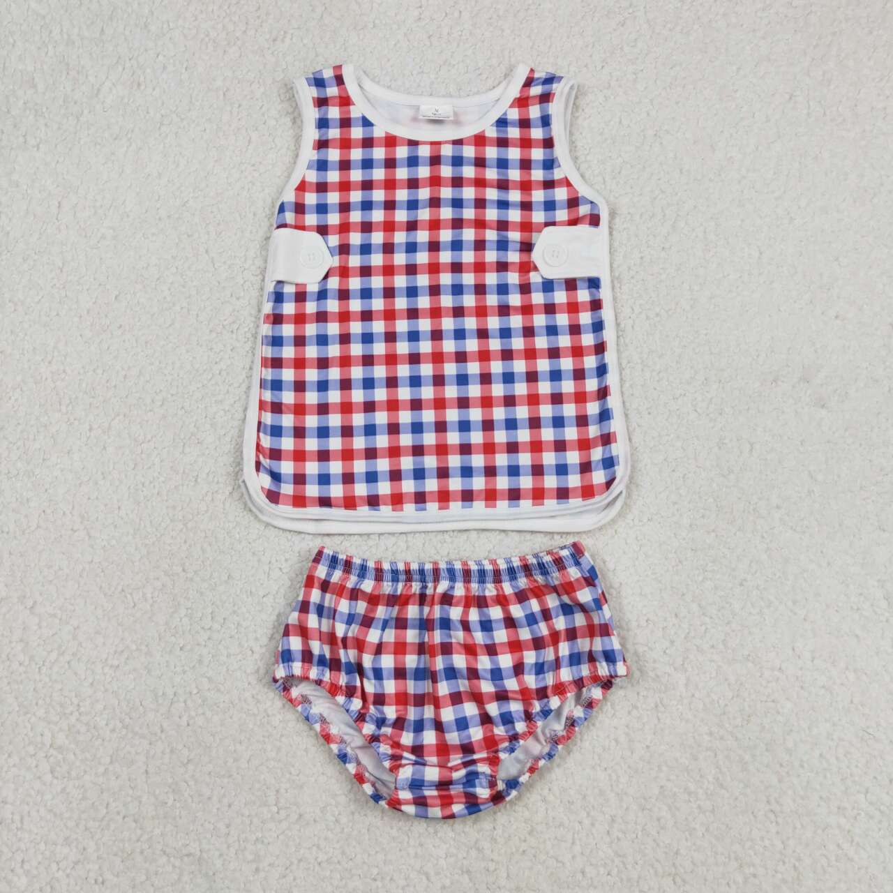 July 4th red blue plaid style boys summer bummies outfit