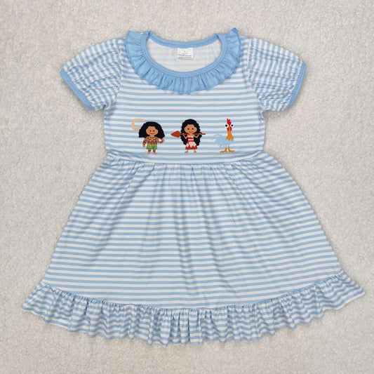 Blue stripes cartoon girl kids summer dress