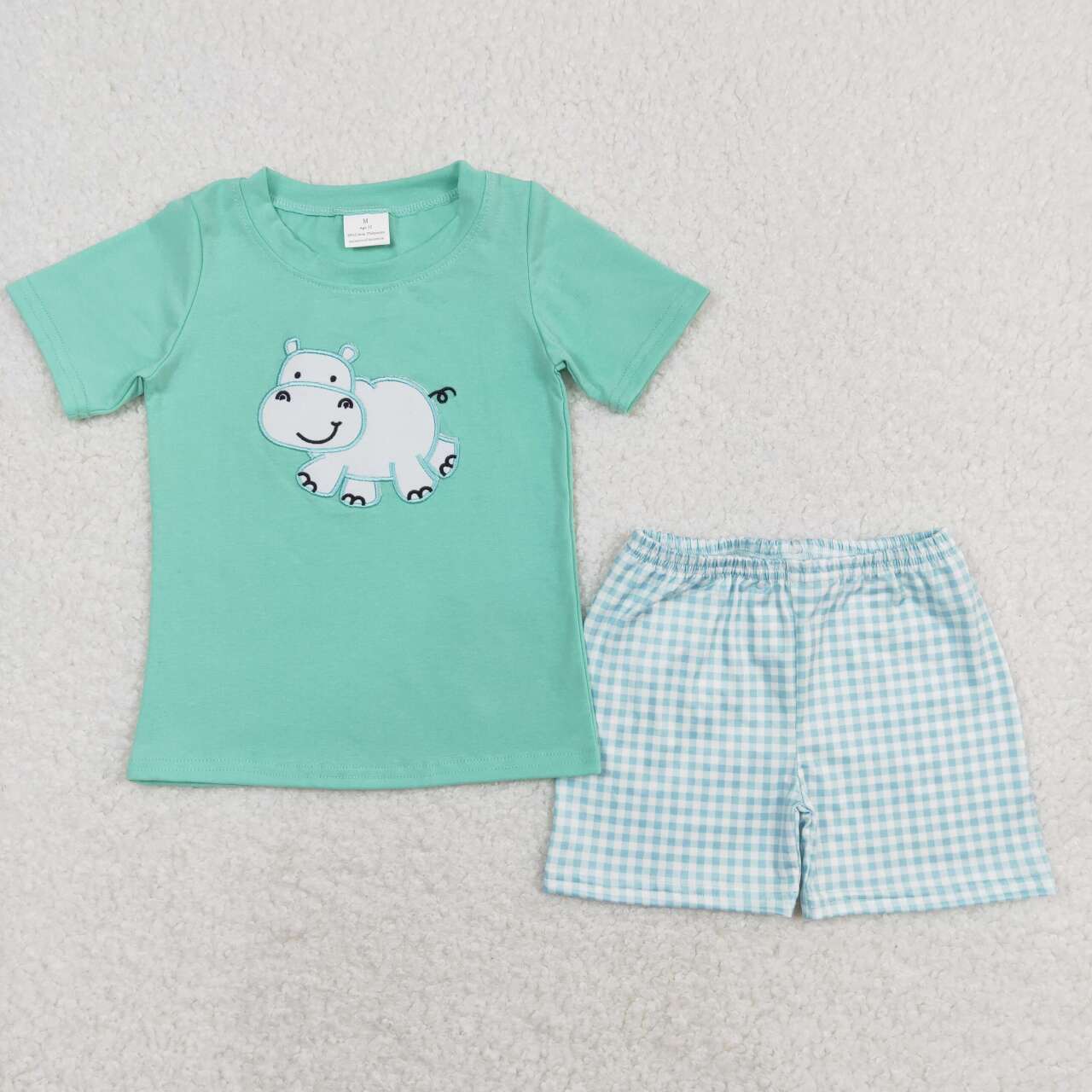 cute baby boy embroidery hippo clothing set