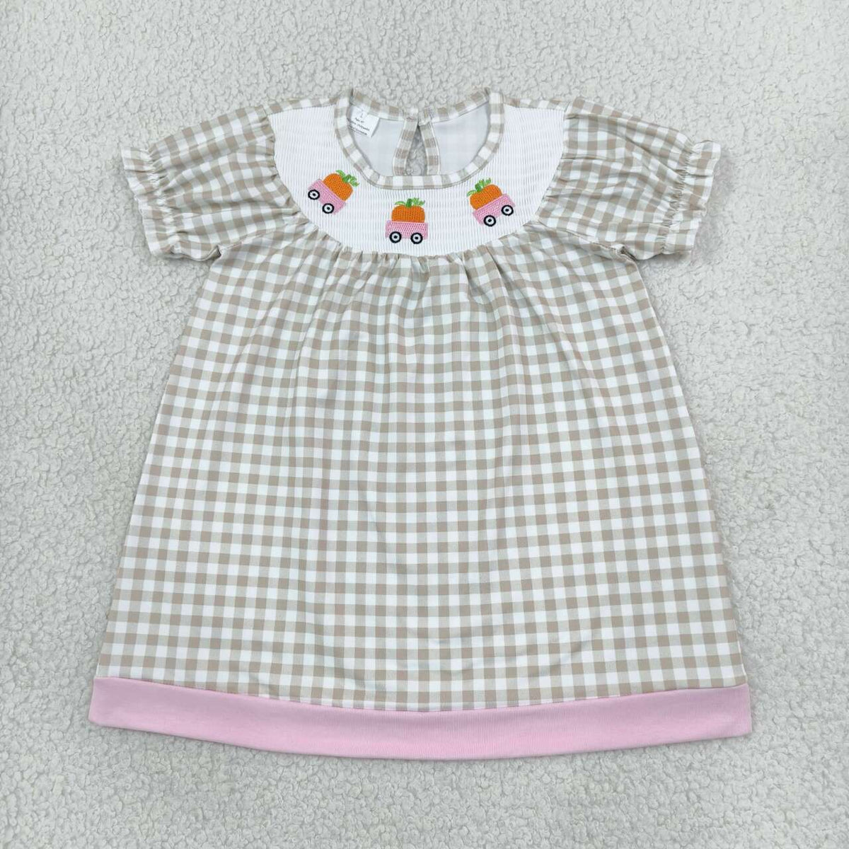 Fall pumpkin print girls short sleeve  smocked dress