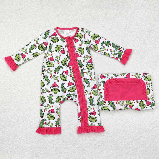 kids baby girl christmas green face ginbgerbread milk silk bamboo romper